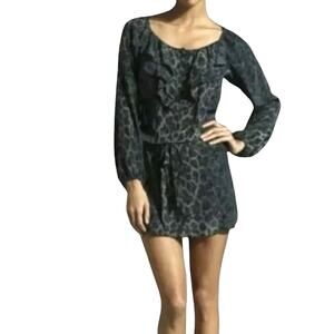 Rebecca Taylor Silk Leopard Print Mini Dress Size 2 Storm Cat Gray